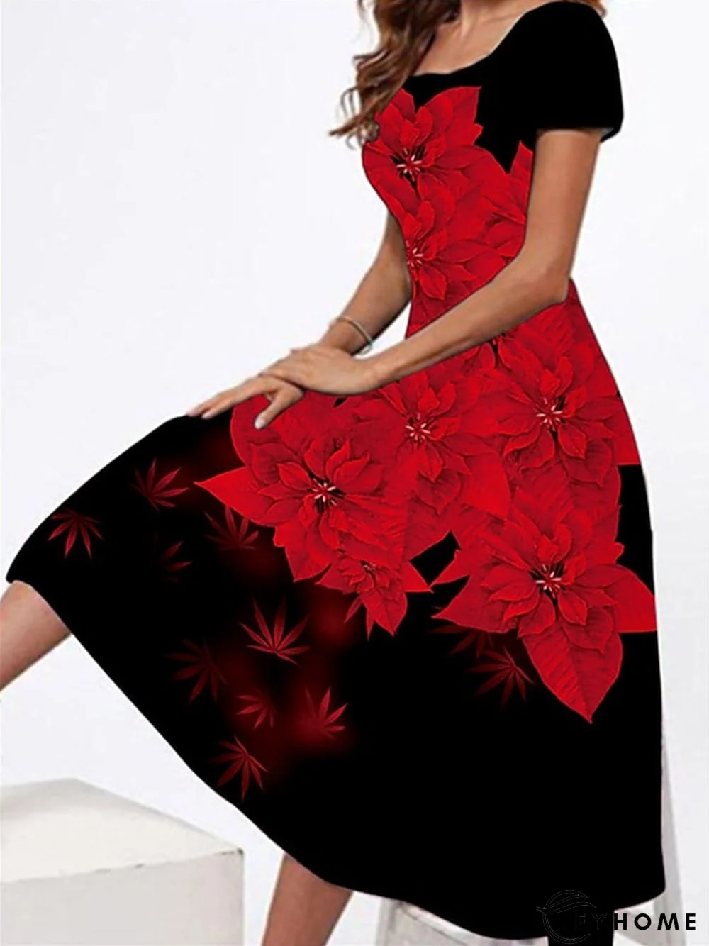 Women's Casual Dress T Shirt Dress Tee Dress Sheath Dress Graphic Floral Print Crew Neck Midi Dress Vintage Elegant Daily Holiday Short Sleeve Regular Fit Pink Red Blue Winter Fall S M L XL XXL | IFYHOME