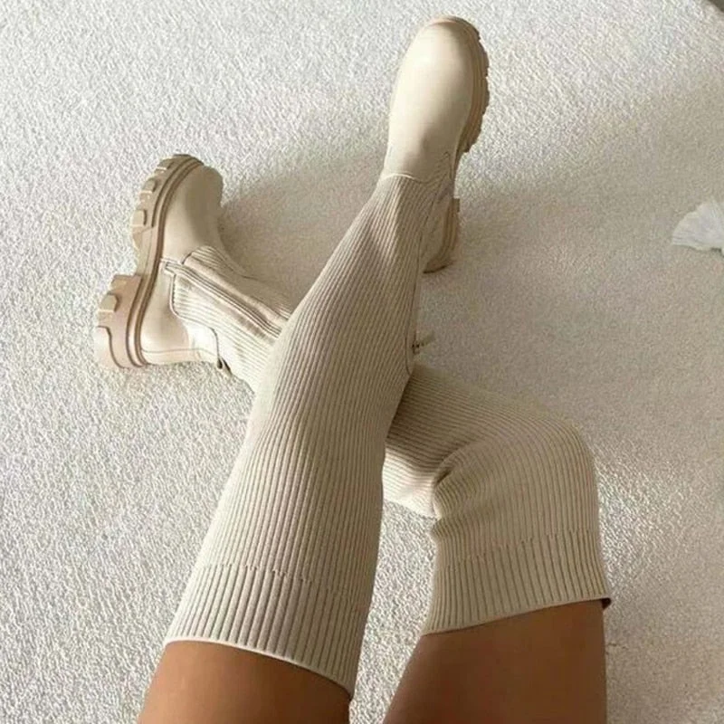 Thigh High Stretch Knit Boots