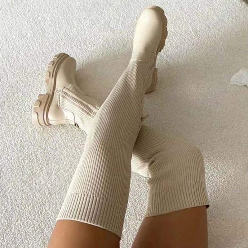 Thigh High Stretch Knit Boots