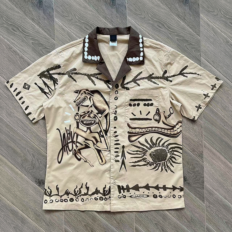 Loveciss®/ Cactus Jack Painter Button Up Short Sleeve Open Collar Blouse Shirts