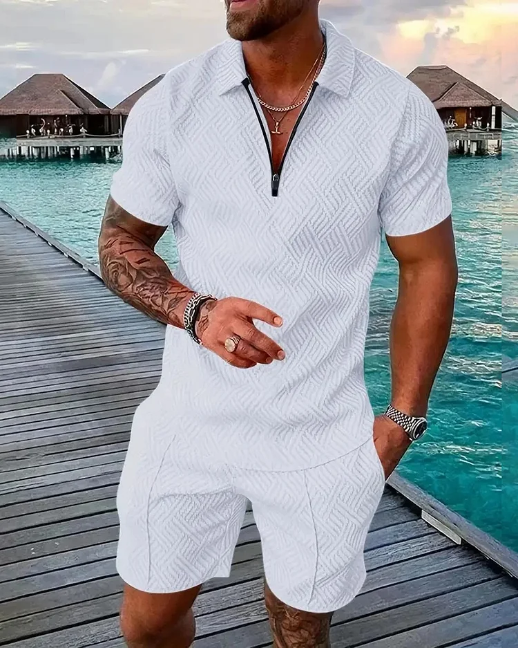 Suitmens Men's Daily Casual Collar Zipper Polo Shirt Set 216