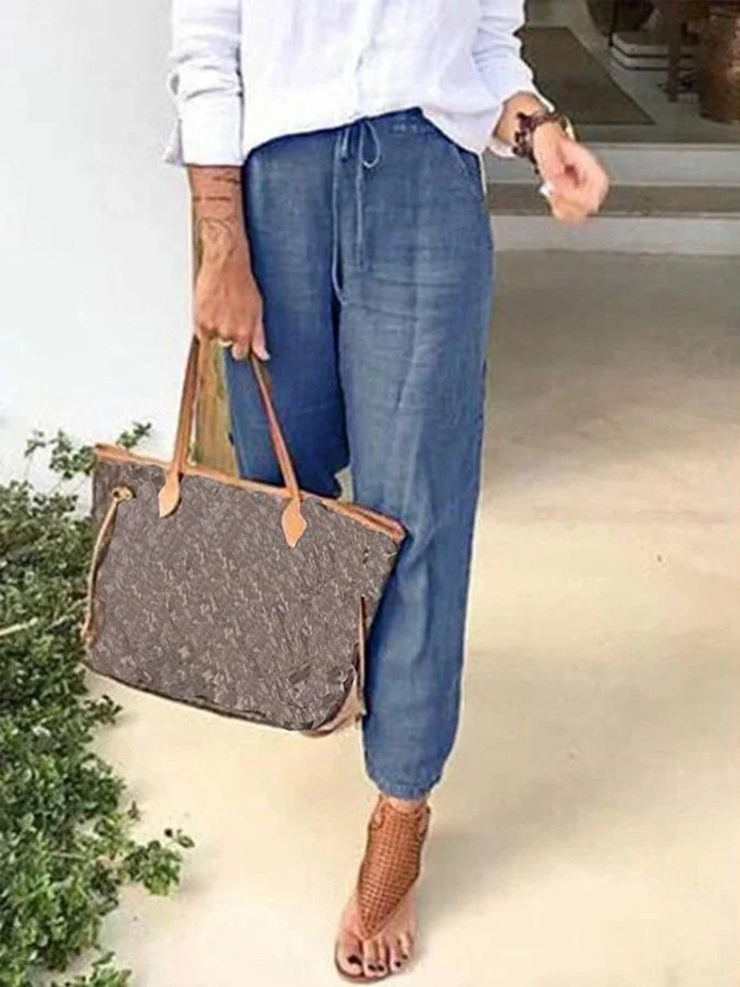Women's Solid Color Cotton Casual Pants