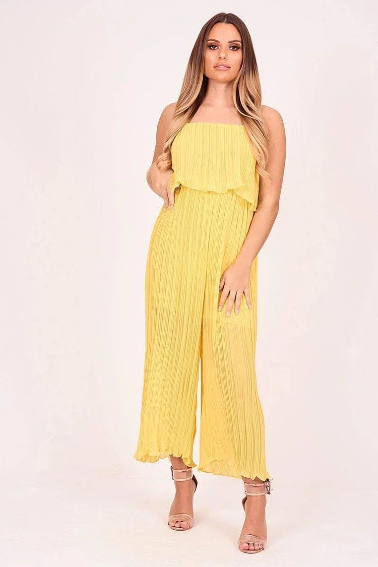Yellow Wide Leg Sheer Crepe Jumpsuit Katch Me