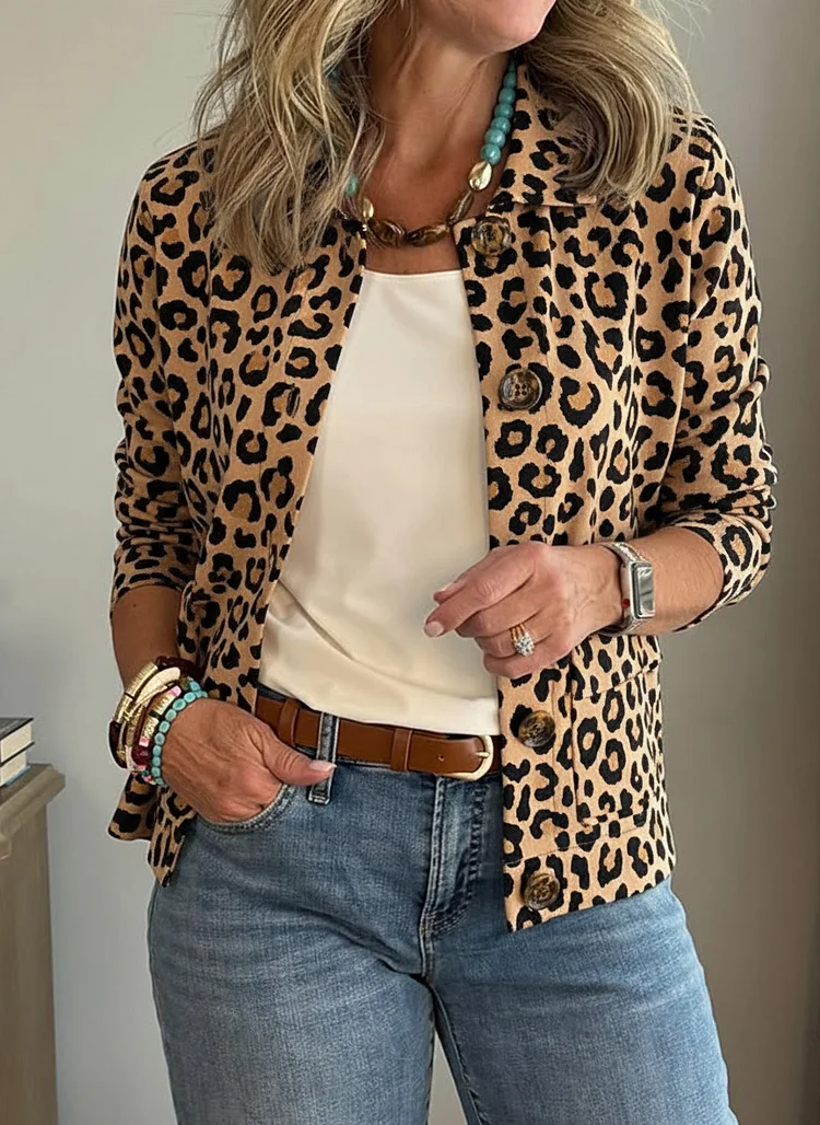 CLEARANCE SALE🔥 Casual Lapel Pocket Leopard Print Jacket