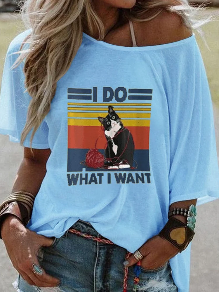 Bestdealfriday I Do What I Want Cat Woman's T-Shirts Tops