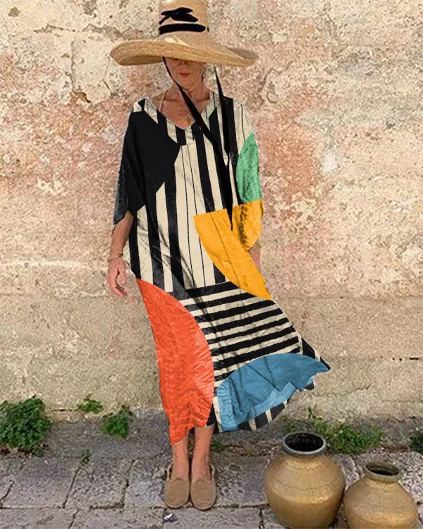 Resort Abstract Art Print Loose Midi Dress