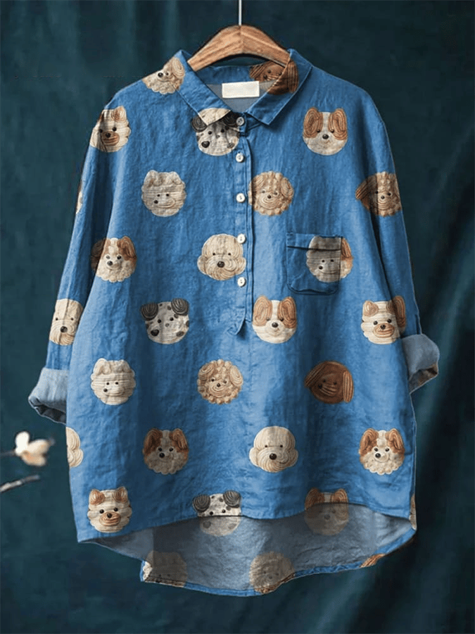 Women's Cute Puppy Print Casual Shirt