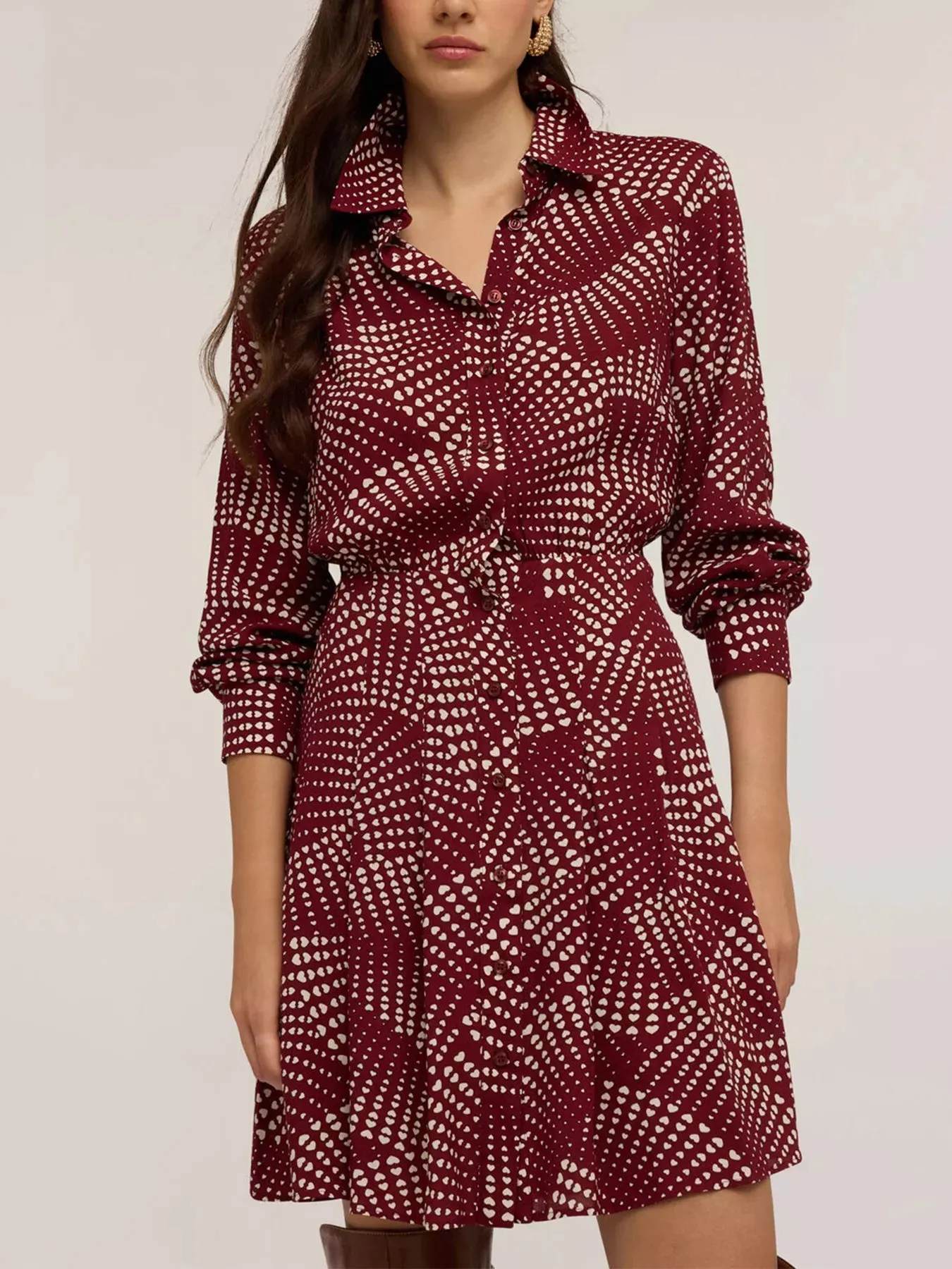 Printed Long Sleeve Mini Shirt Dress mysite idetrend