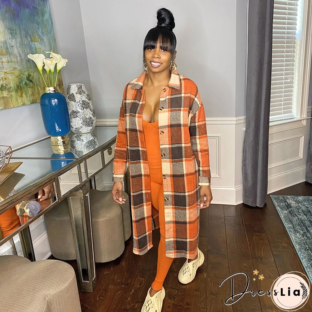 Classic Plaid Single-breasted Woolen Coat