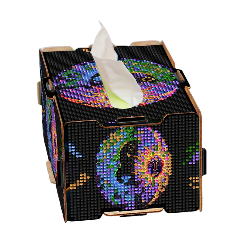 Sun and Moon Diamond Painting Tissue Box Wooden Diamond Art Tissue Storage Box