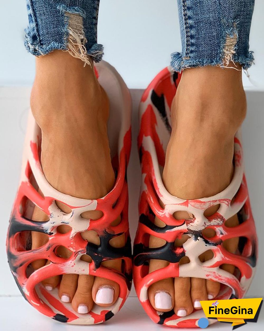 Colorblock Cutout Casual Flat Sandals