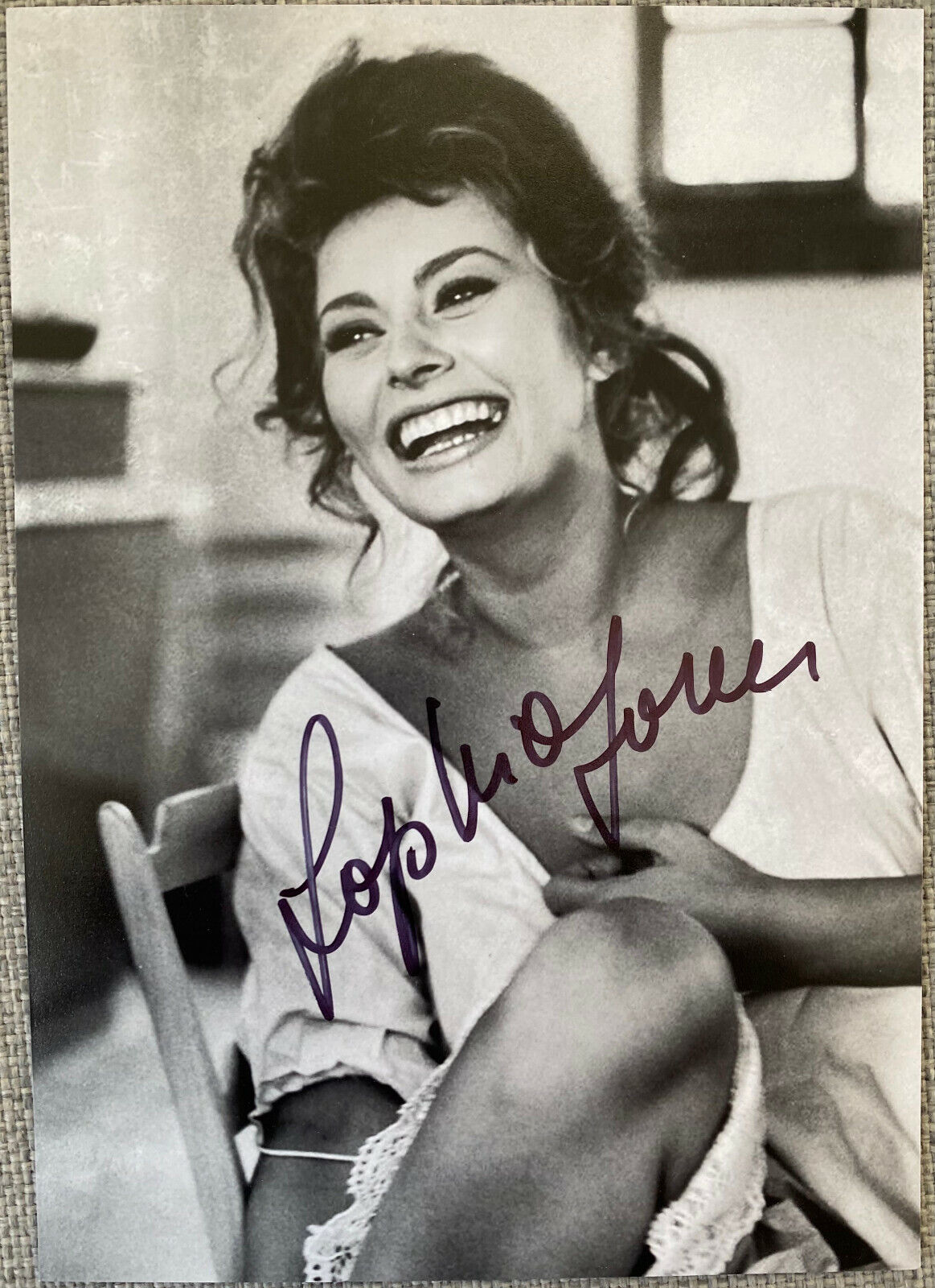 Italian Legend Sophia Loren Signed IP B&W 5x7 Photo Poster painting - Italy, A Special Day