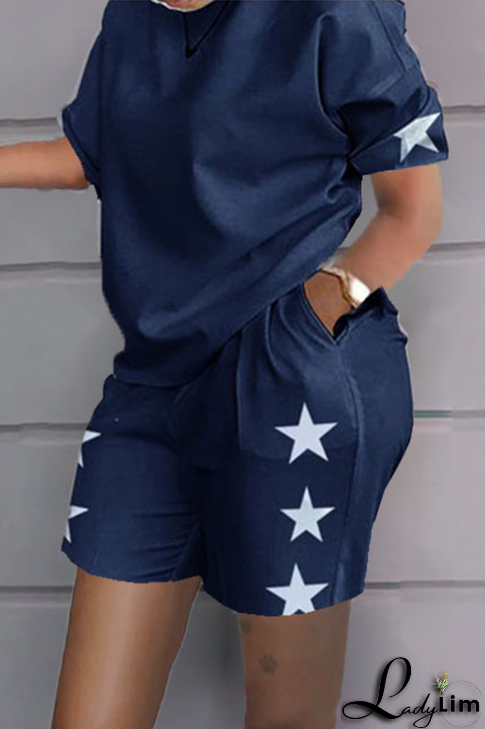 White Yellow Casual Print Patchwork O Neck Short Sleeve Two Pieces