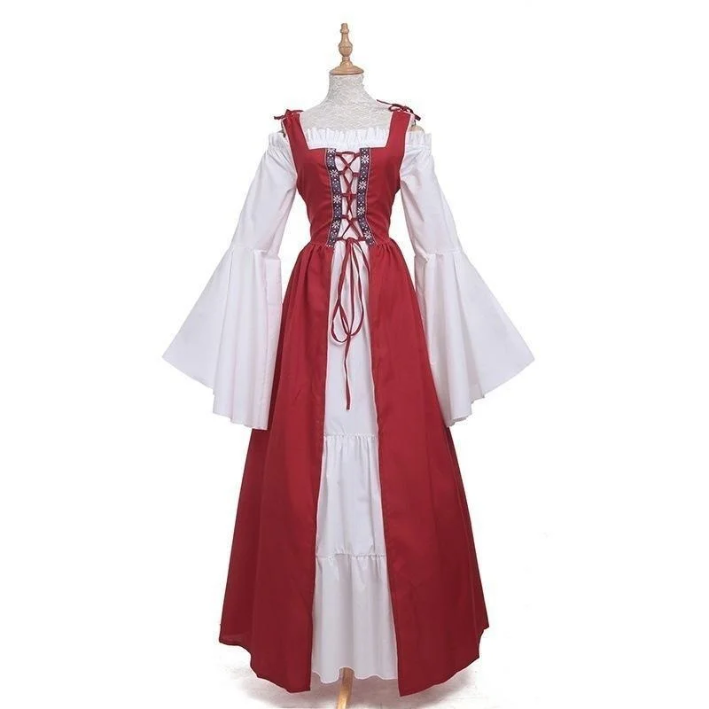 Vintage Renaissance Dress Medieval Lace Up Halloween Over Long Dress