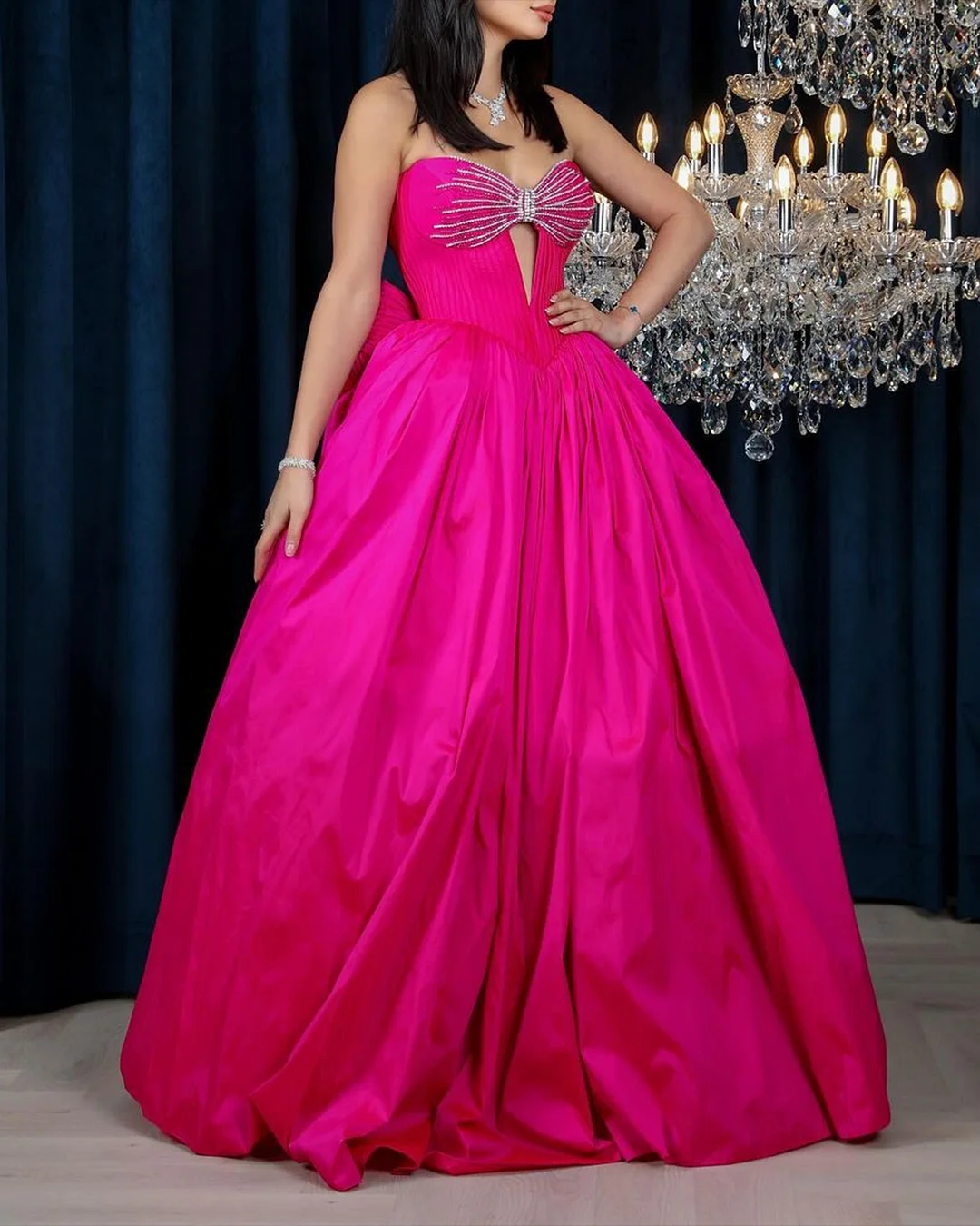 Women' Strapless Sequin Bow Dress