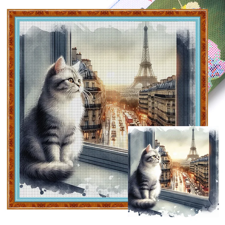 Cat By The Window (40*40cm) 11CT Stamped Cross Stitch gbfke