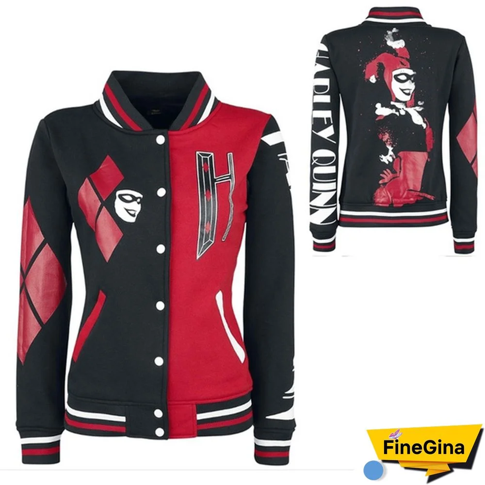 Womens Mens Harley Quinn Varsity Jacket Batman Suicide Squad College Letterman Coat Joker Baseball Top Unisex