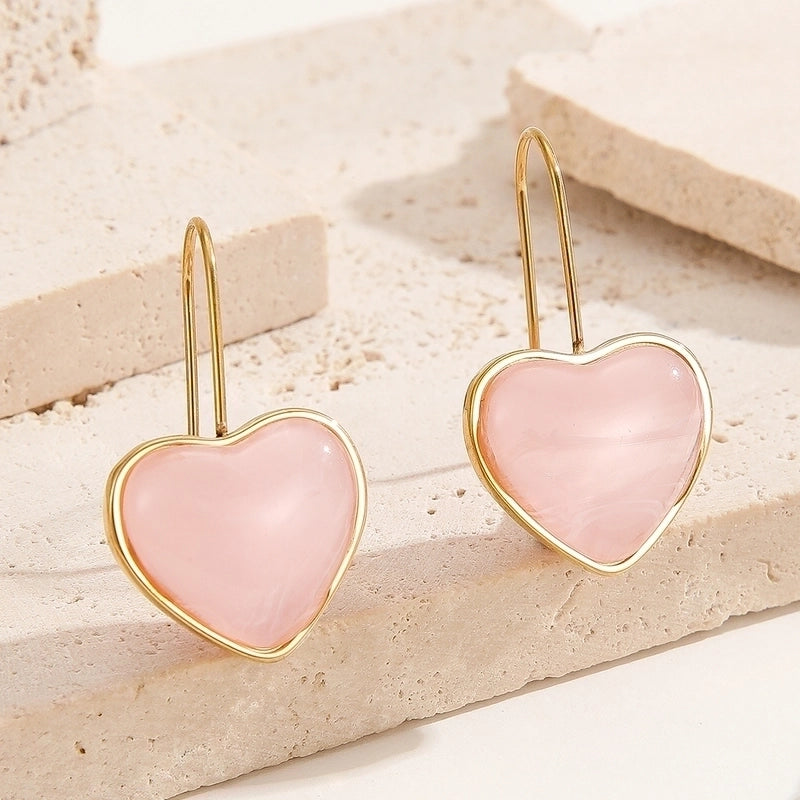 1 Pair Hawaiian Lady Tropical Heart Shape Inlay Titanium Steel Resin Drop Earrings