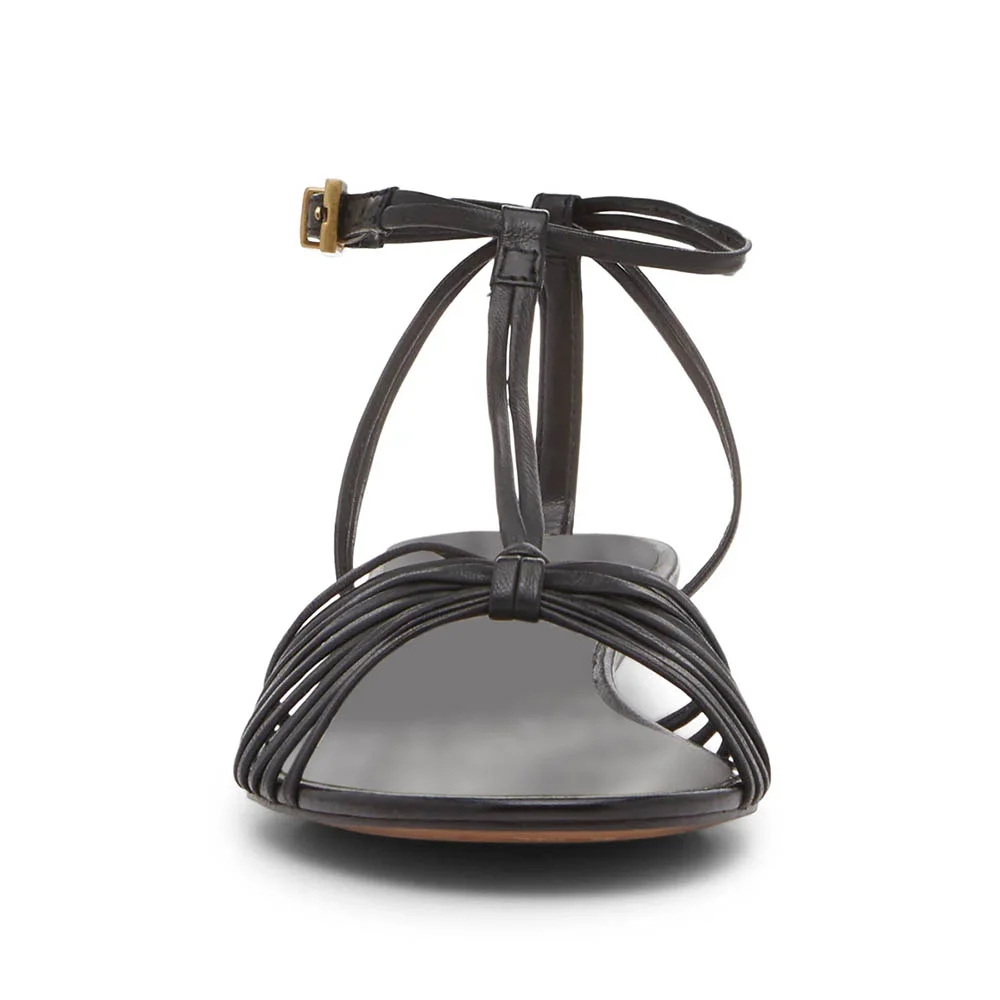 YDN Vegan Leather Open Round Toe Strap Heels Sandals in Black