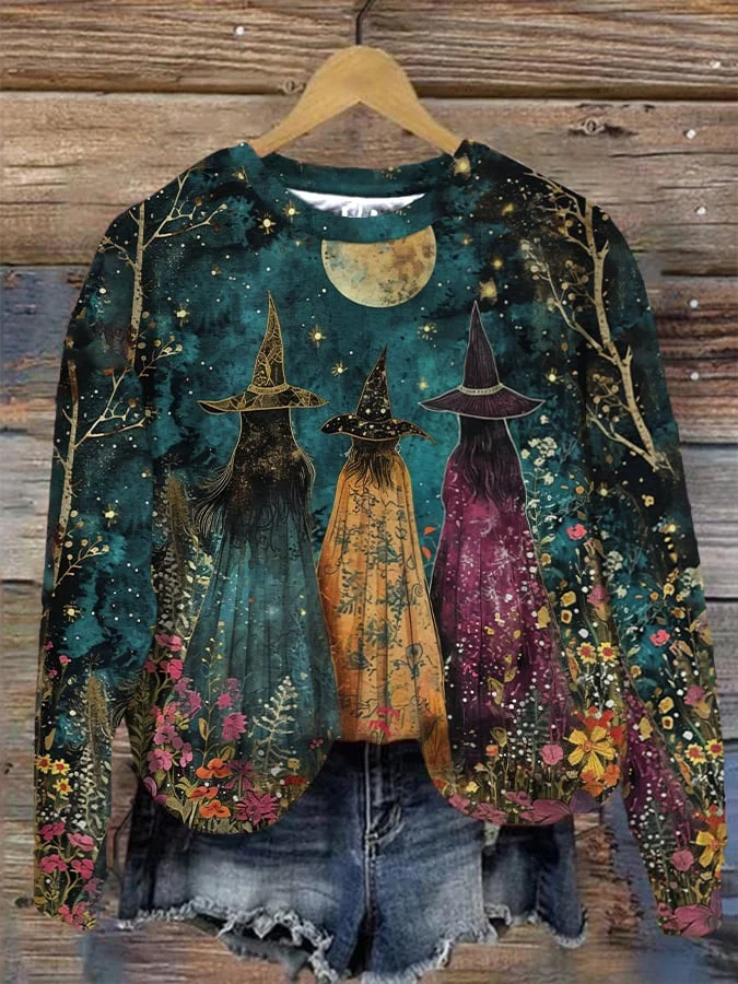 Women's Witch And Flowers Under The Full Moon Art Print Top