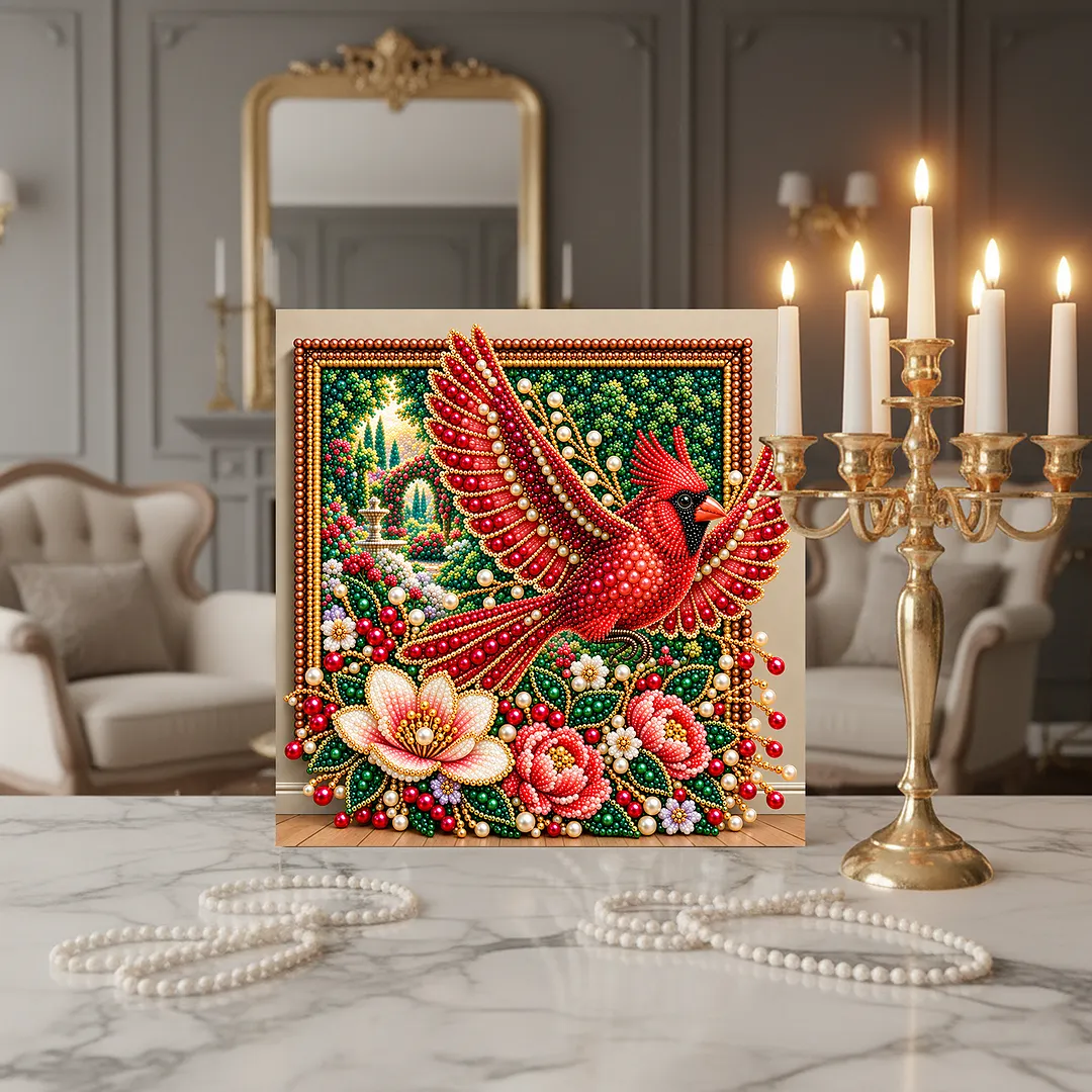 Pearl Painting Kit with Frame Red Cardinal Flower 11.81x11.81in