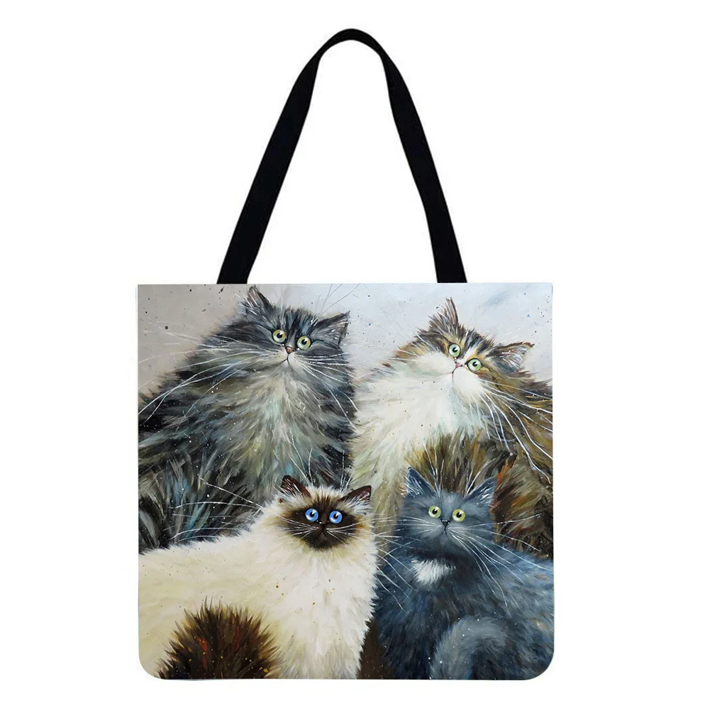 Linen Tote Bag-Colorful cats