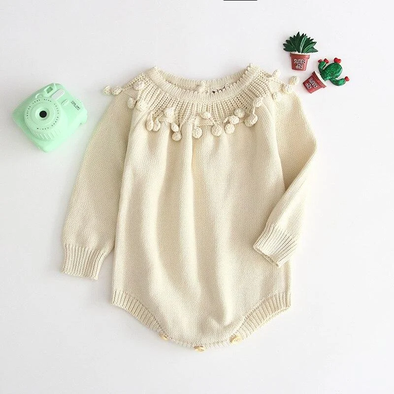 Baby Girls Knitted Bodysuit 2021 Spring Infant Newborn Long Sleeve Solid Ruffled Jumpsuit Outfit Set Baby Spring Autumn Clothing