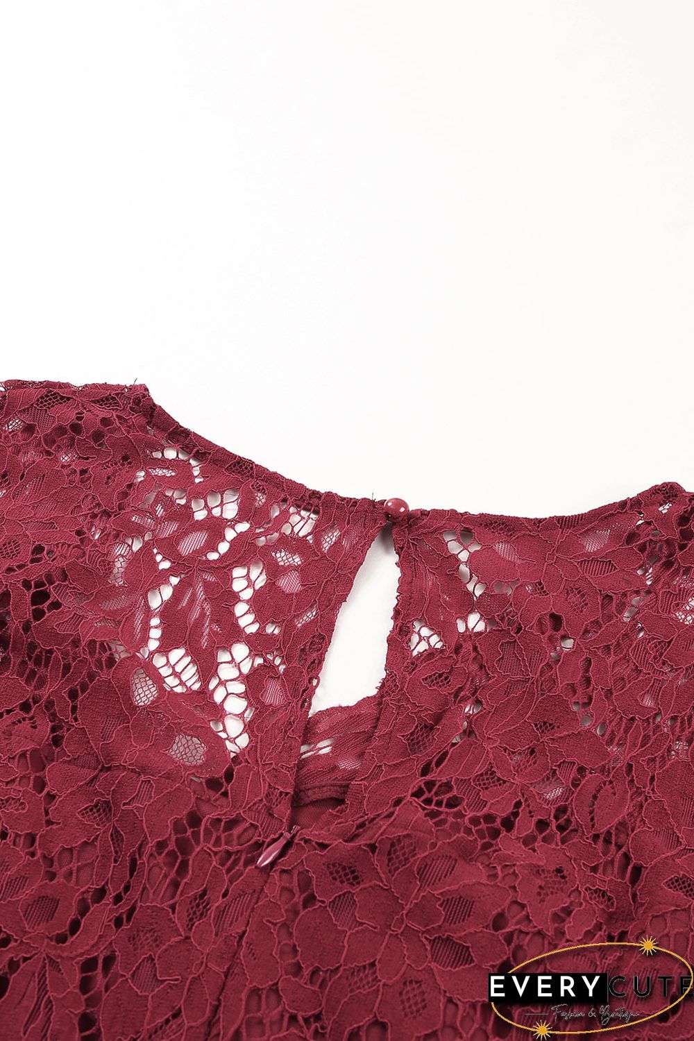 Red Lace Scalloped V Neck 3/4 Sleeves Pleated Tulle Plus Maxi Dress