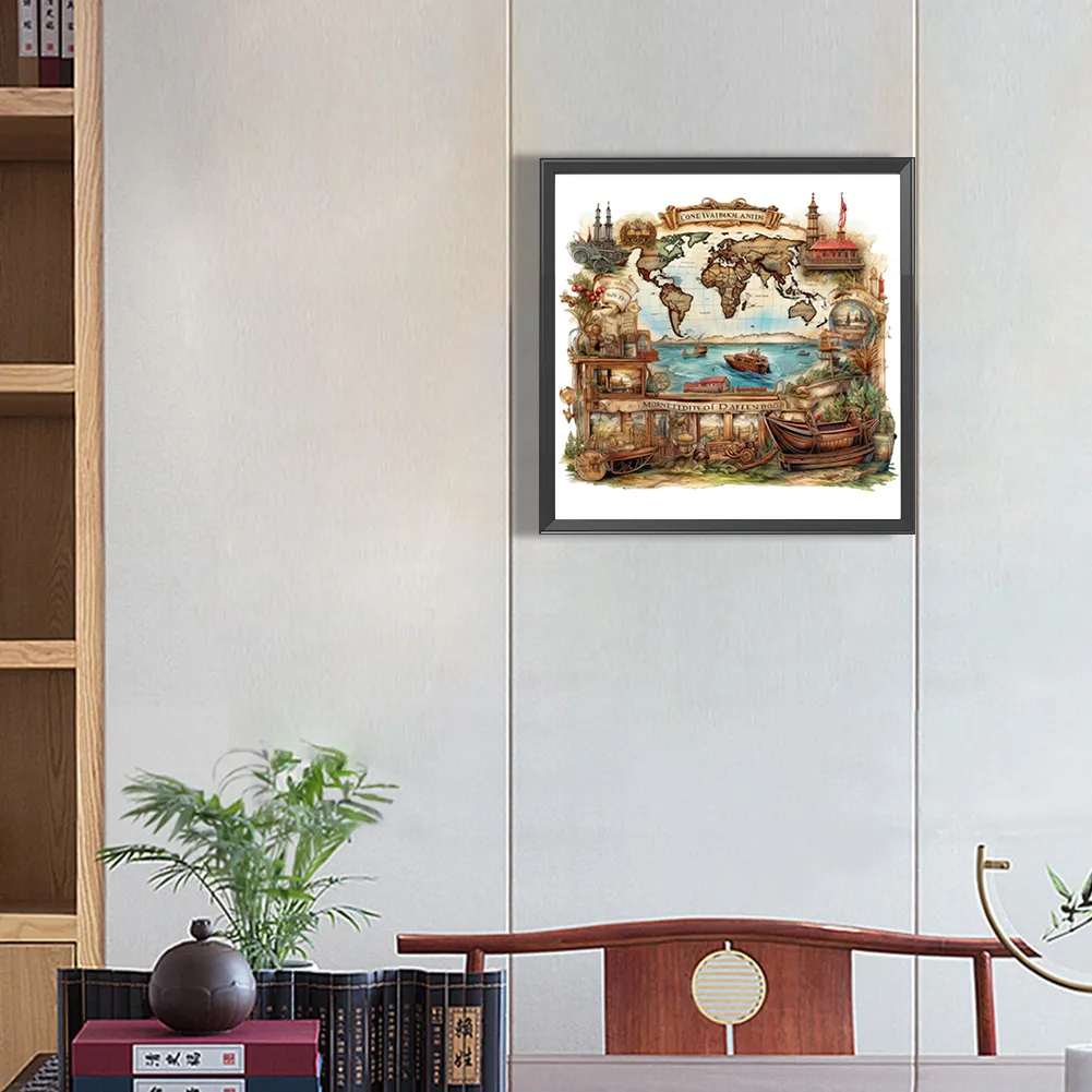 Partial AB Diamond Painting - Full Round Drill - Retro Fantasy House(Canvas|45*45cm)