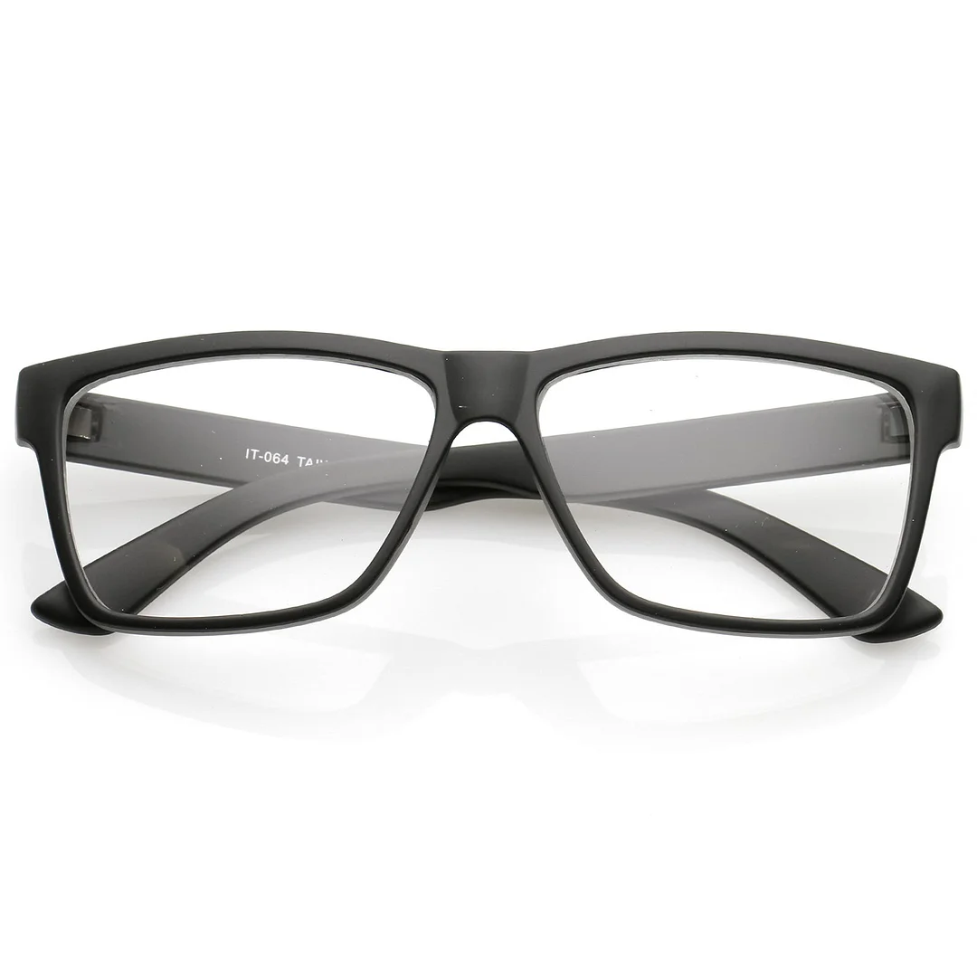 Classic Horn Rimmed Wide Arms Clear Lens Rectangle Eyeglasses 57mm