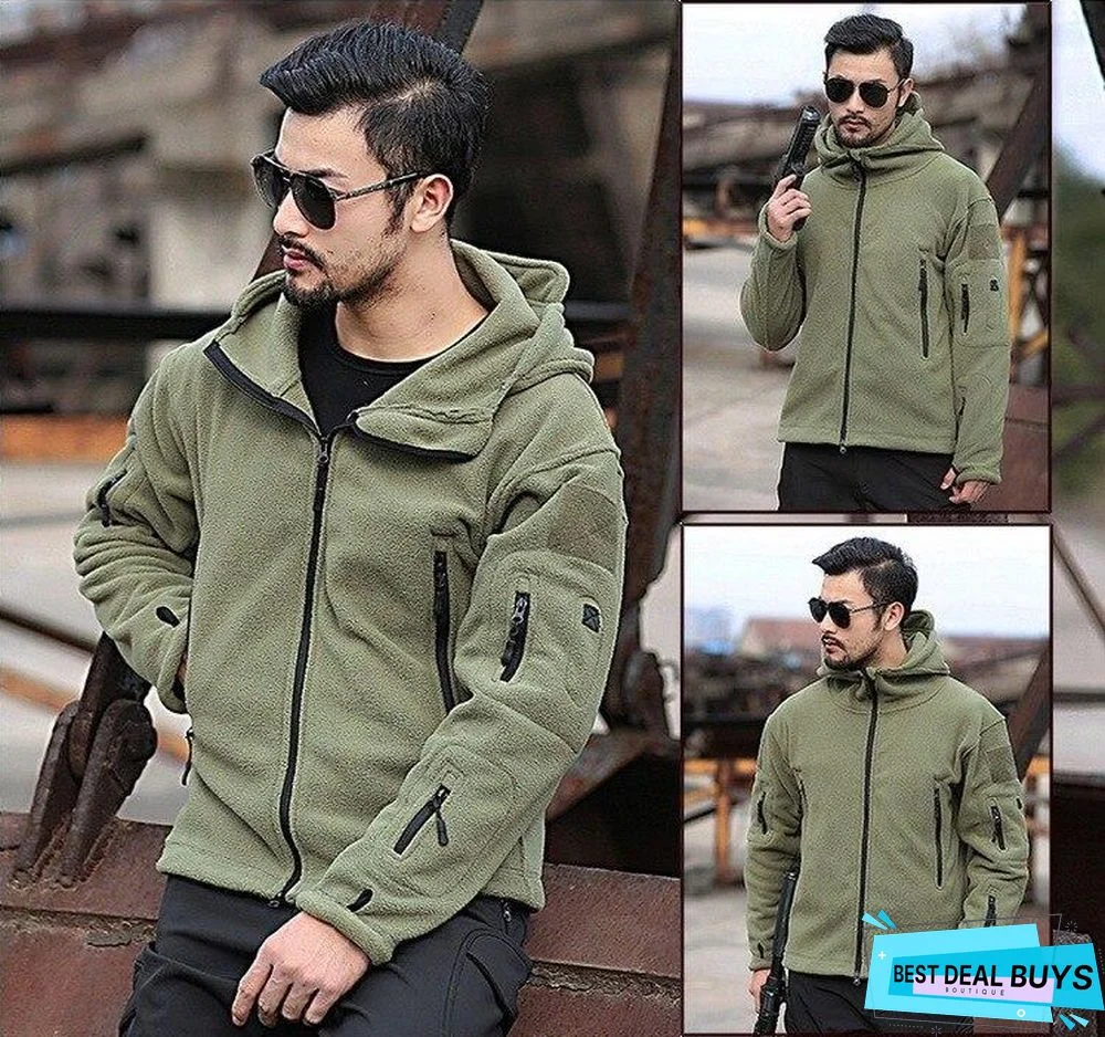 Military Fleece Tactical Jacket Solid Casual Hooded Jacket Army Zipper Coat Outdoor Thermal Ventilation Sports Polar Clothes