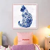 Blue And White Porcelain-Cat-Partial 11CT Stamped Cross Stitch Bead Embroidery 36*36cm