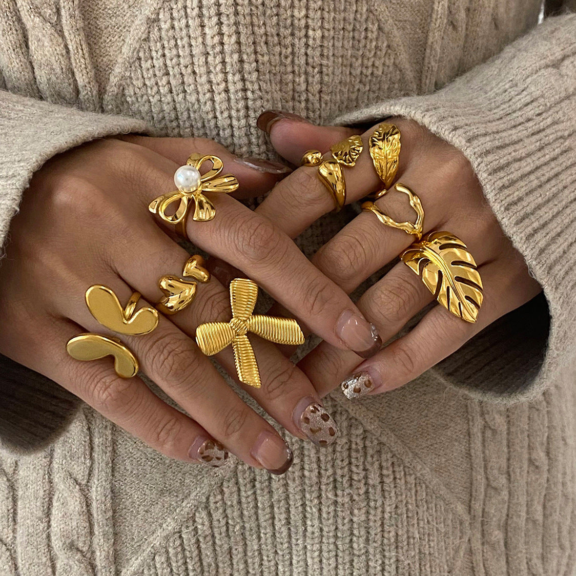 Jie Ding Stainless Steel Pearl Ring Niche Personality Ring Titanium Steel Bracelet Rings