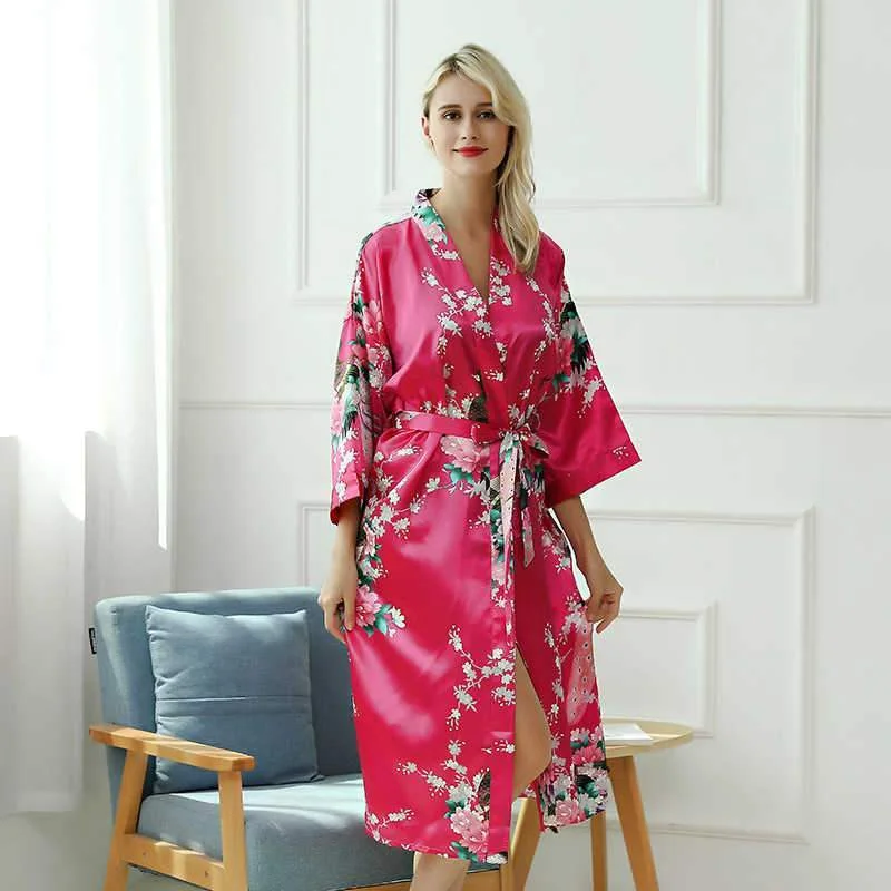 Women's Peacock Printing Long Ultra-thin Night-Robe