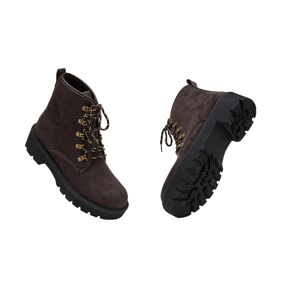 Women's Simple Faux Suede Lace Up Combat Boots