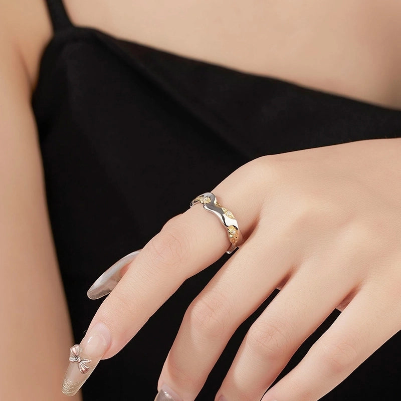 18K Gold Plated White Gold Plated 925 Sterling Silver Zircon Geometric Open Rings