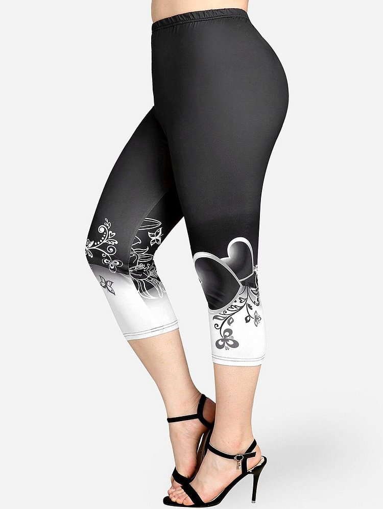 Women's Plus Size Butterfly Print Capri Leggings