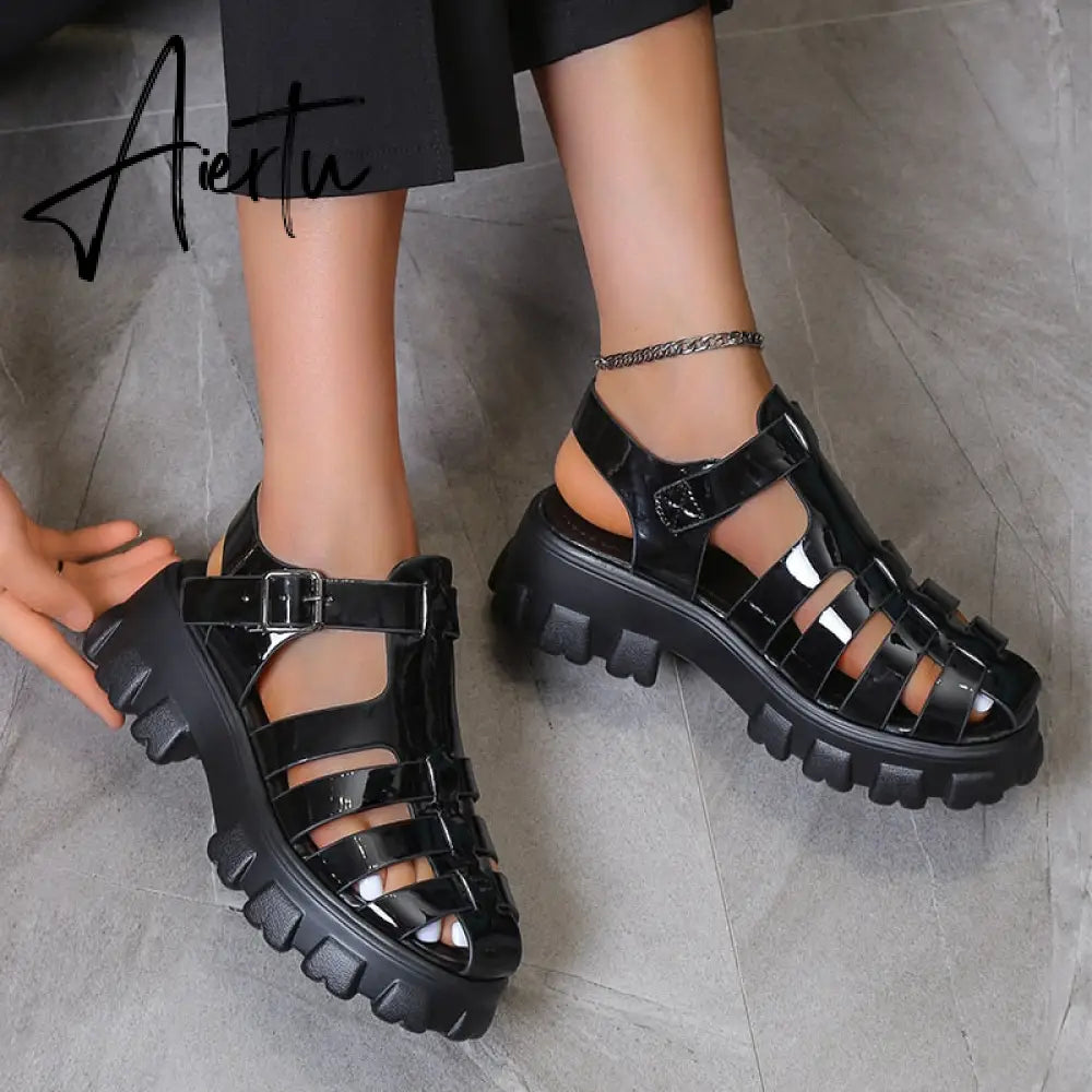 Aiertu New Women's Sandals Summer Breathable and Comfortable Designer Toe Sandals Thick Bottom Waterproof Platform Roman Sandals Aiertu