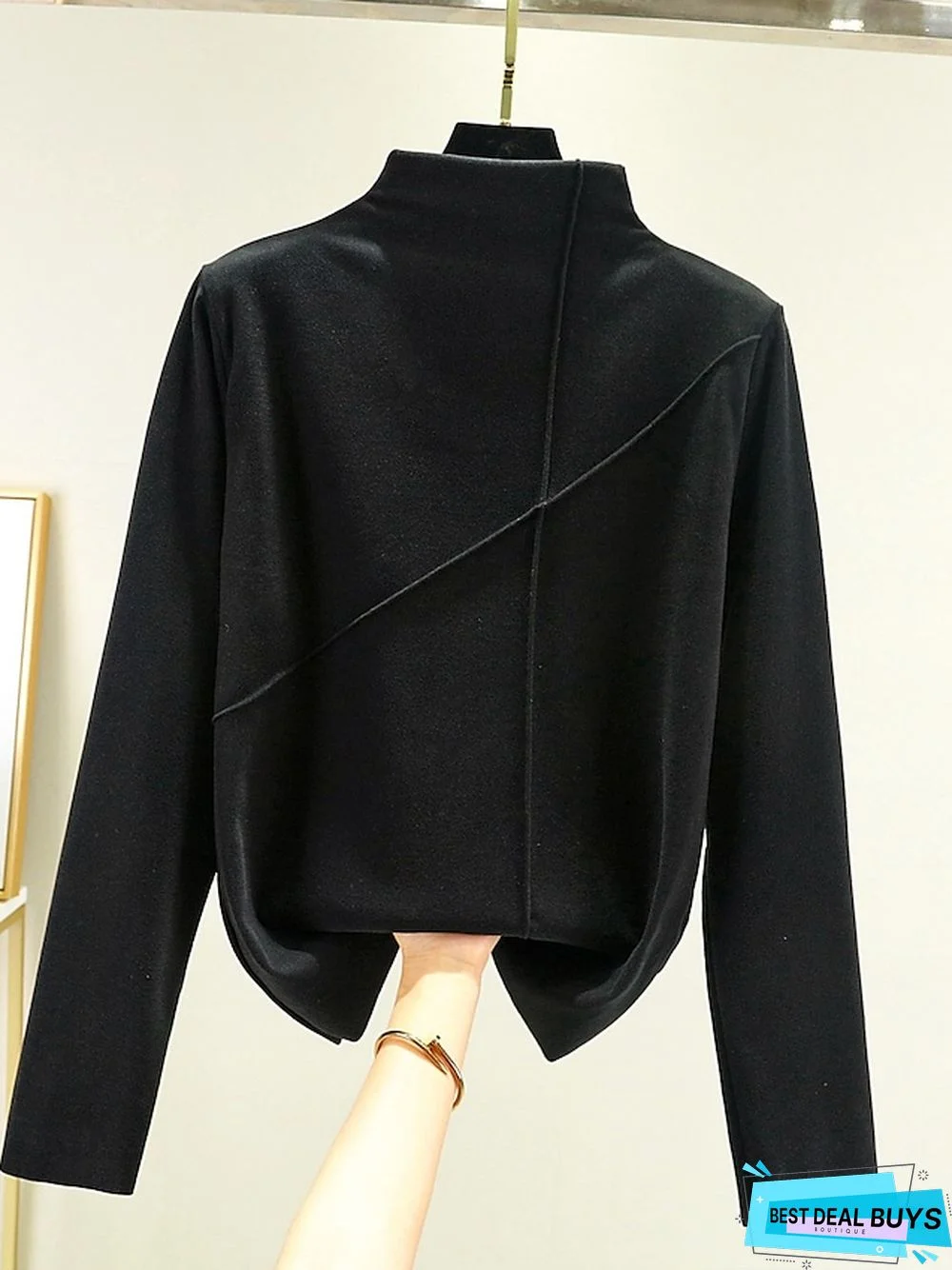 Women's T shirt Tee Light Pink dark brown A Plain Long Sleeve Daily Basic High Neck Regular Fleece lined XXL (recommended 140-160 catties)