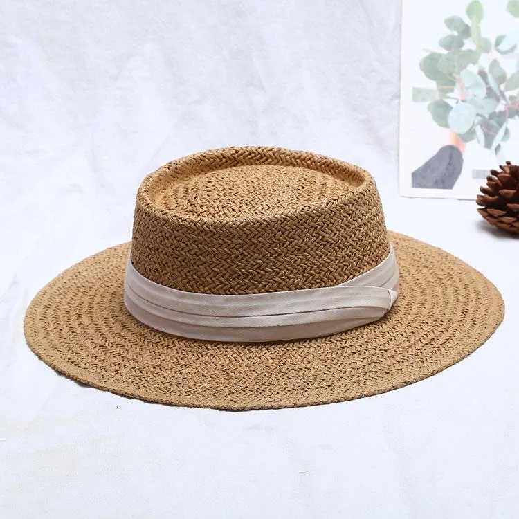 Flat-topped Large Brim Summer UV Beach Sun Straw Hat For Women