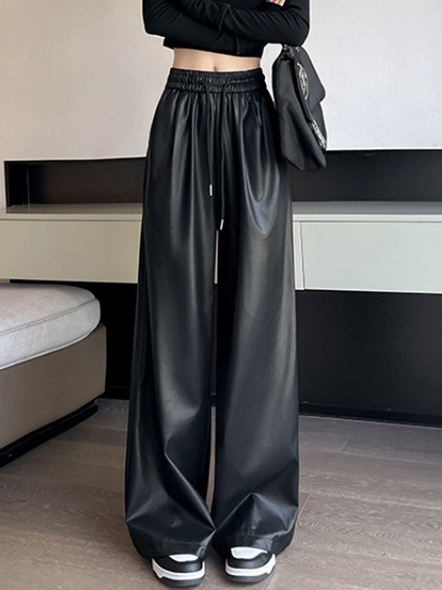 Elastic high waisted loose casual wide leg Pants
