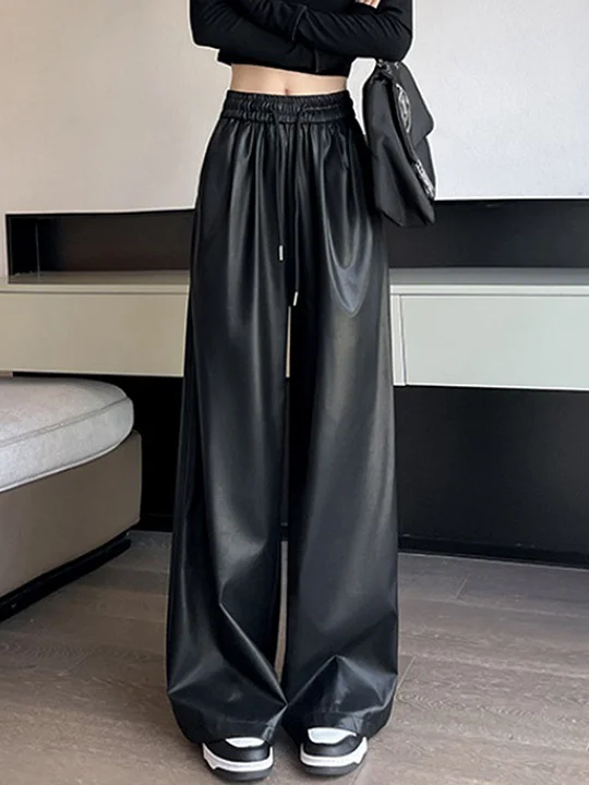 OLLOUM The Effortless Tailored Wide Leg Pants, Women's Casual Loose Wide  Leg Cozy Pants, High-Waisted Wide-Leg Pants Straight Long Trousers With  Scarf Belt (Color : Blue long, Size : L) : 