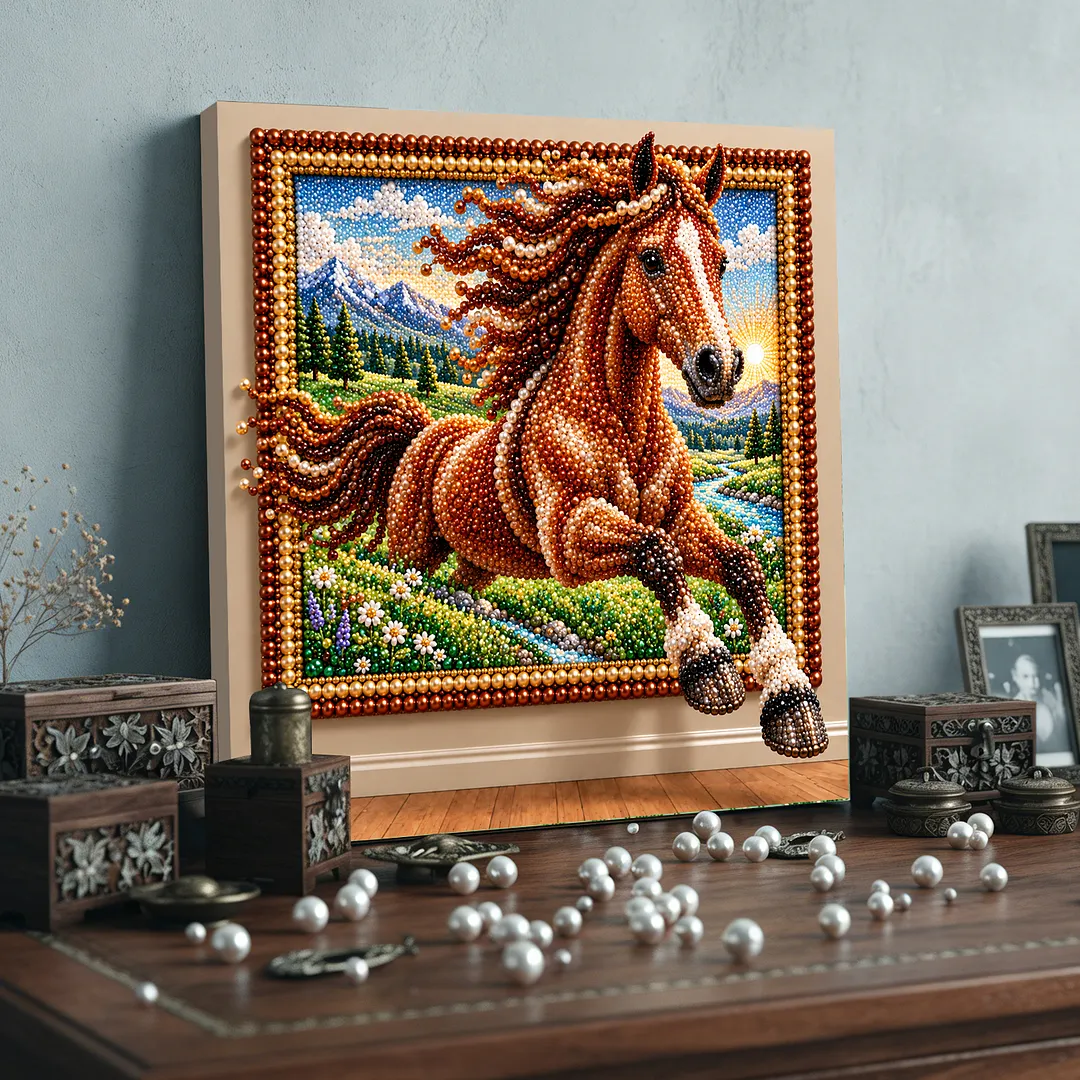 Pearl Painting Kit for Adults Horse with Frame 11.81x11.81in