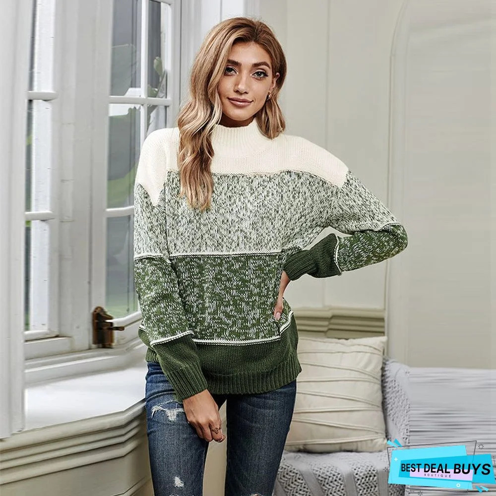 Contrast Thickened Casual Round Neck Pullover Sweater