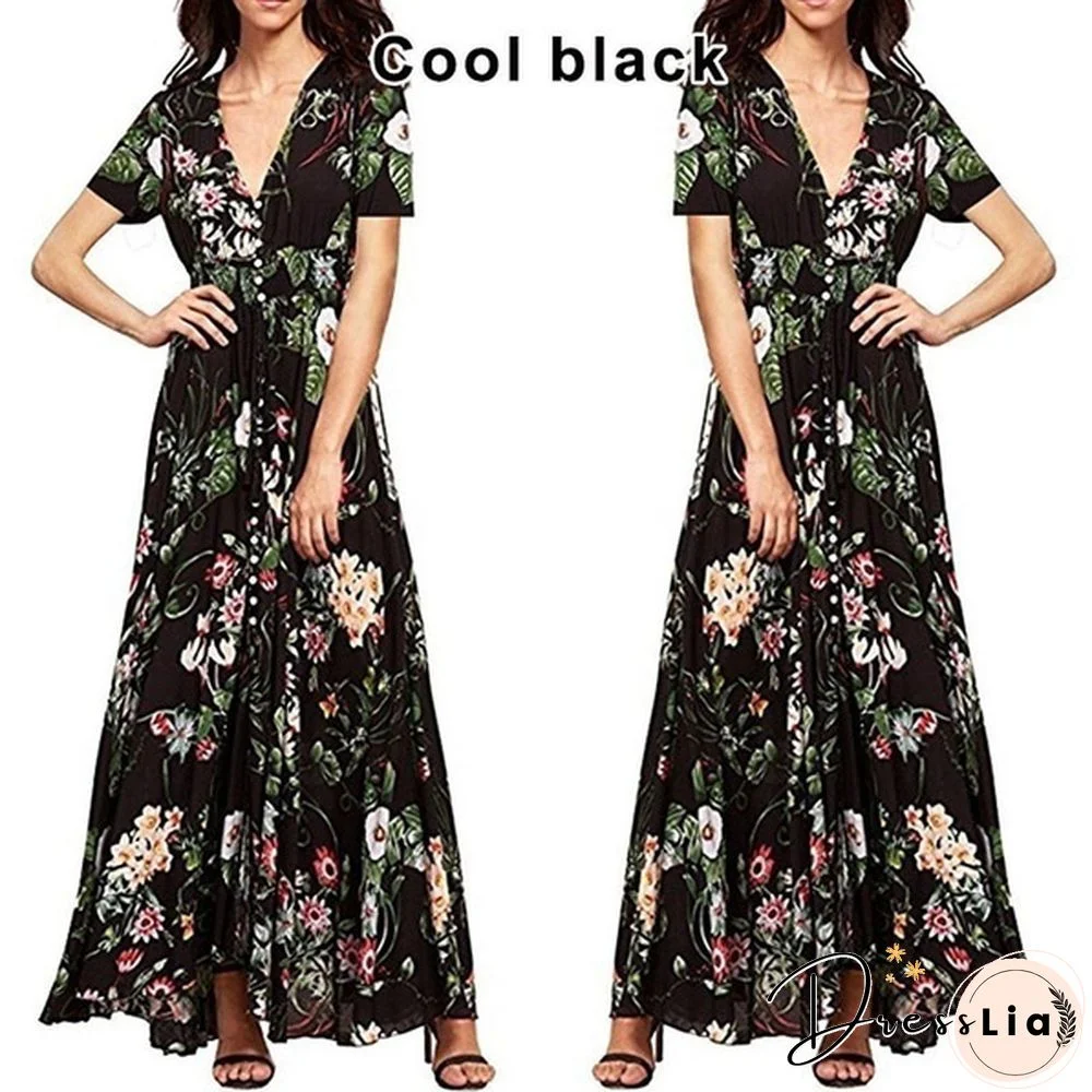 New Fashion Women's Dresses Dresses Women's Fashion Bohemian V-neck Print Large Swing Dress
