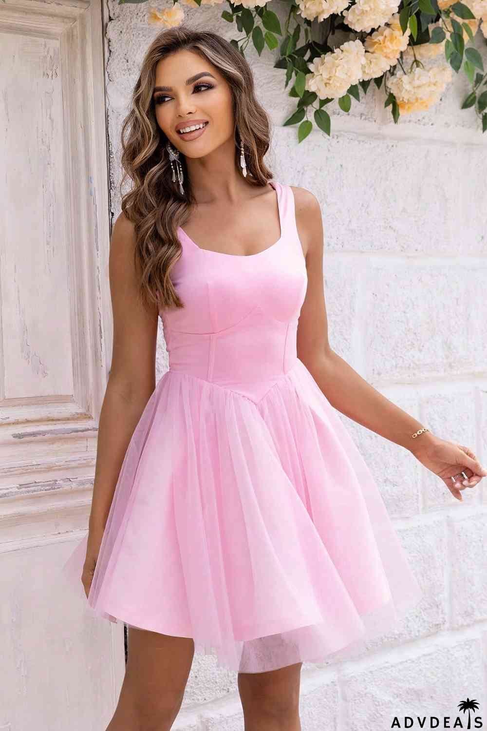 Wide Strap Mesh Dress