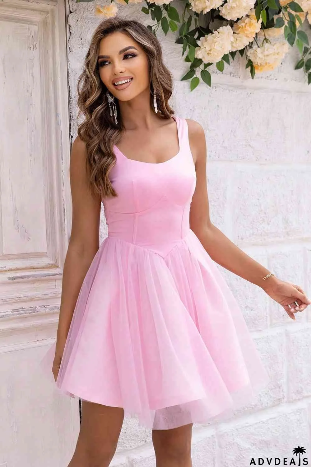 Wide Strap Mesh Dress