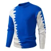 Men's Fashionable Color Block Knitted Crew Neck Sweater by Inlyline