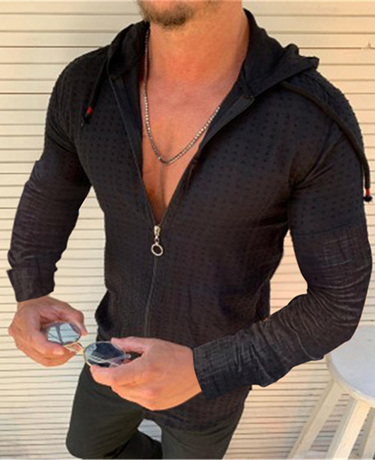 Casual Slim Fit Long Sleeve Linen Drawstring Grid Hoodie