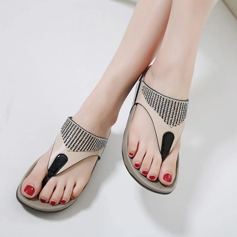 Women Sparkling Rhinestone Wedge Flip Flops